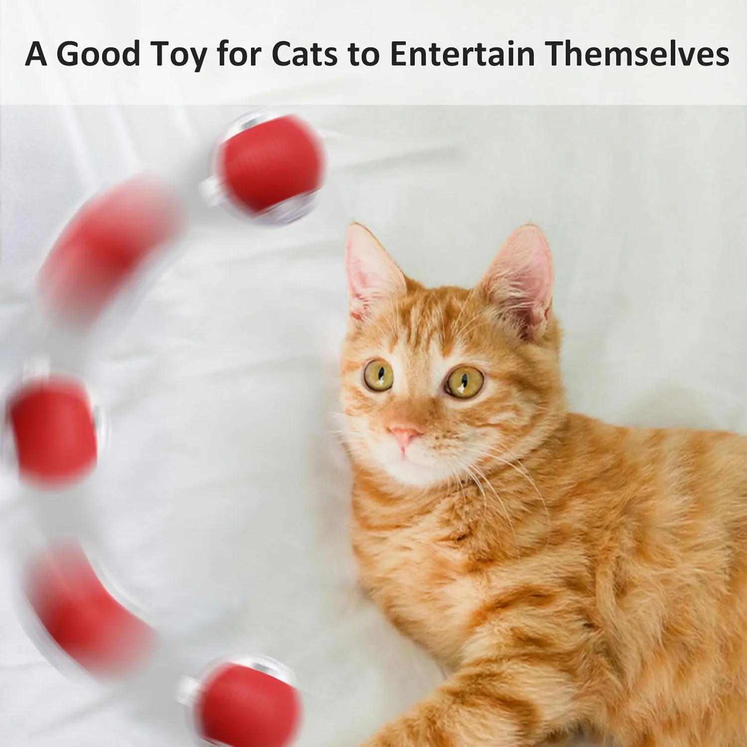 Interactive Cat Toys for Indoor Cats, 360 Smart Automatic Kitten Toys Self Rolling Pet Ball, Moving Dog Cat Ball with Mesh Tail for Bored, USB Rechargeable (Red)