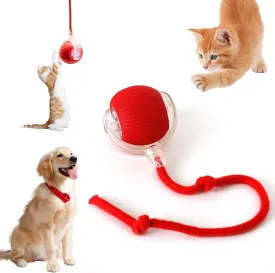Interactive Cat Toys for Indoor Cats, 360 Smart Automatic Kitten Toys Self Rolling Pet Ball, Moving Dog Cat Ball with Mesh Tail for Bored, USB Rechargeable (Red)