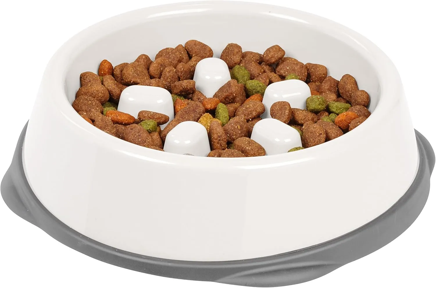 IRIS USA 2 Cup Slow Feeder Dog Bowl for Short Snouted Pets, White/Gray