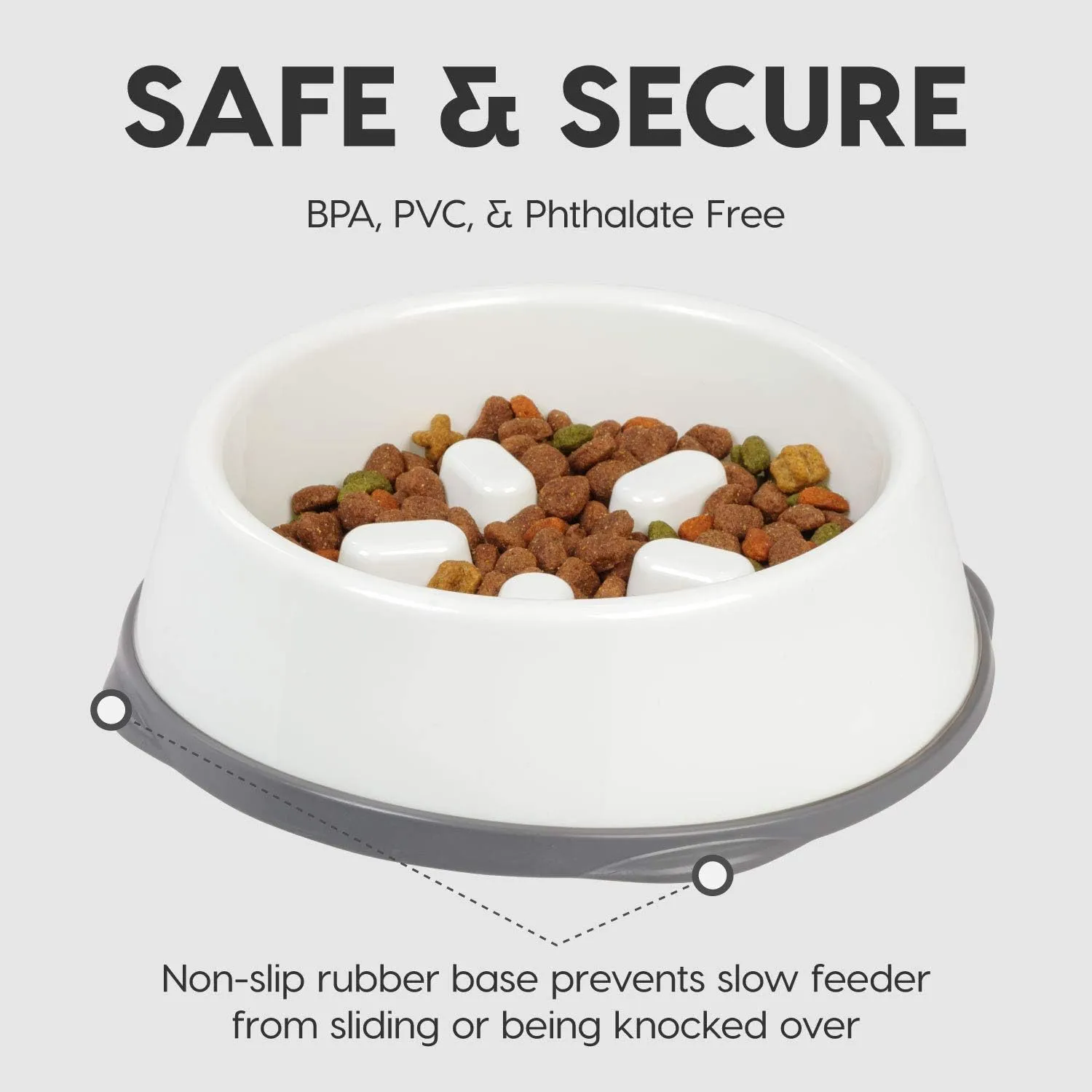 IRIS USA 2 Cup Slow Feeder Dog Bowl for Short Snouted Pets, White/Gray