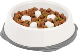 IRIS USA 2 Cup Slow Feeder Dog Bowl for Short Snouted Pets, White/Gray