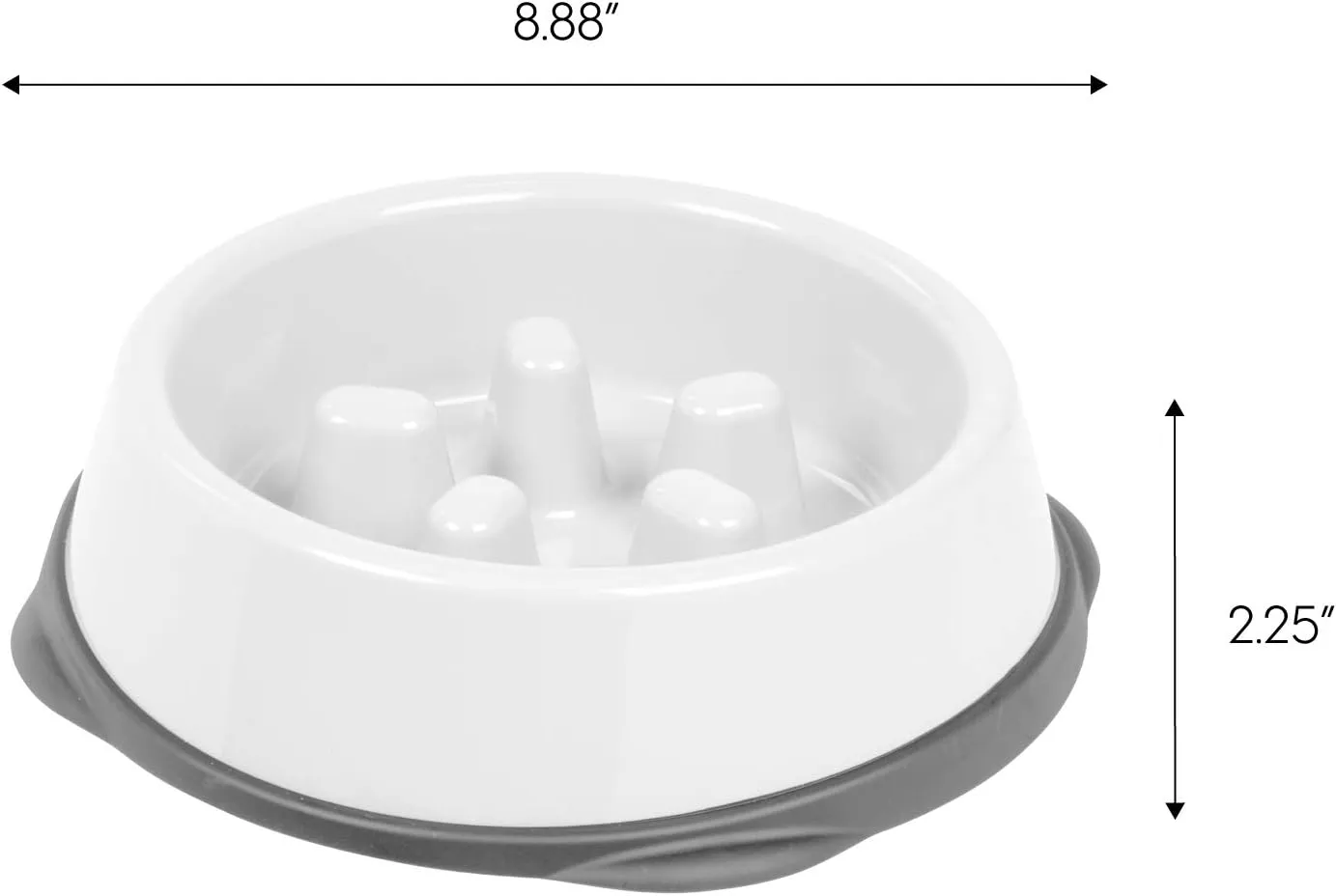 IRIS USA 2 Cup Slow Feeder Dog Bowl for Short Snouted Pets, White/Gray