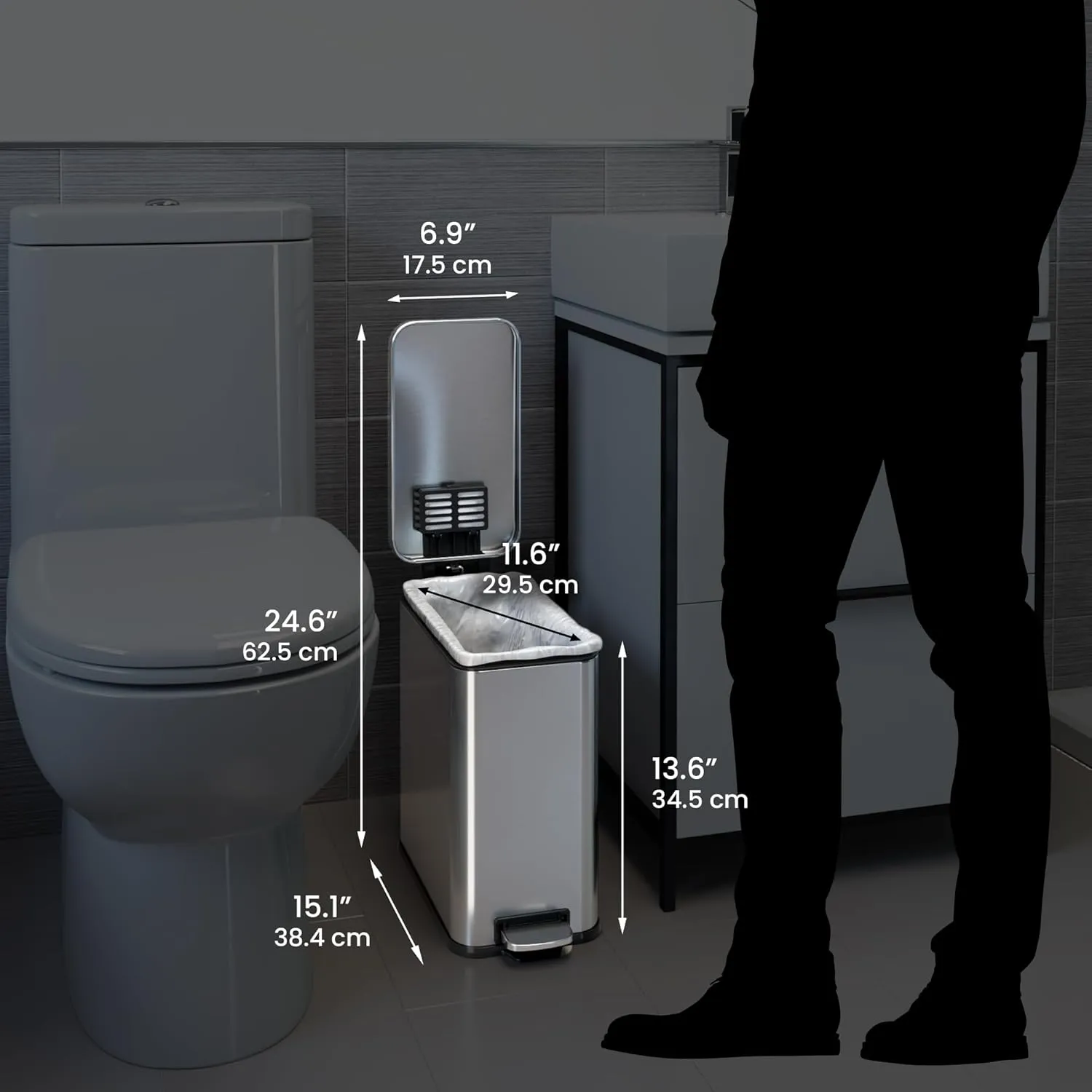 iTouchless 3 Gallon SoftStep Bathroom Trash Can with Lid and Deodorizer, Removable Inner Bucket, Stainless Steel Small Wastebasket Slim Garbage Bin for Home Office Bedroom Living Room