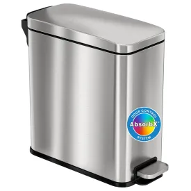 iTouchless 3 Gallon SoftStep Bathroom Trash Can with Lid and Deodorizer, Removable Inner Bucket, Stainless Steel Small Wastebasket Slim Garbage Bin for Home Office Bedroom Living Room