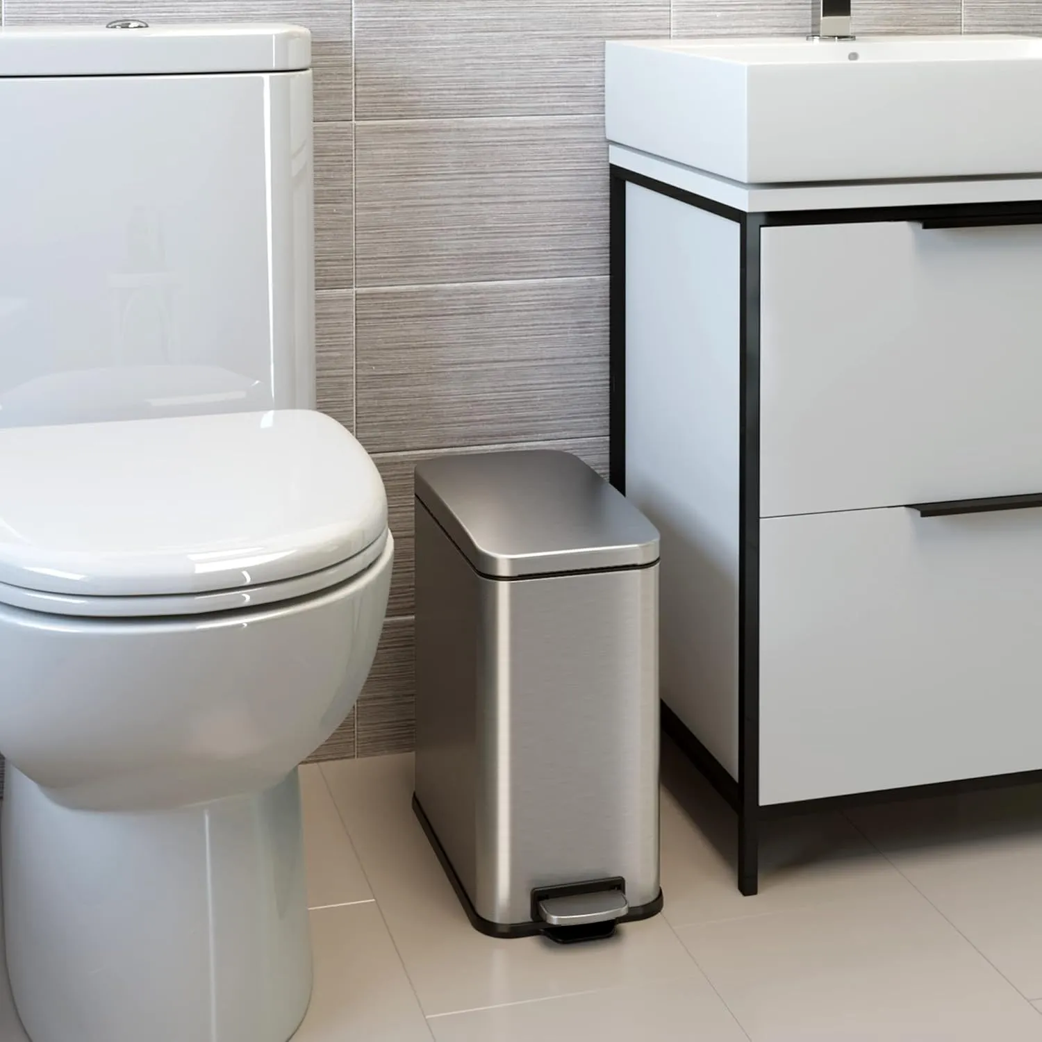 iTouchless 3 Gallon SoftStep Bathroom Trash Can with Lid and Deodorizer, Removable Inner Bucket, Stainless Steel Small Wastebasket Slim Garbage Bin for Home Office Bedroom Living Room
