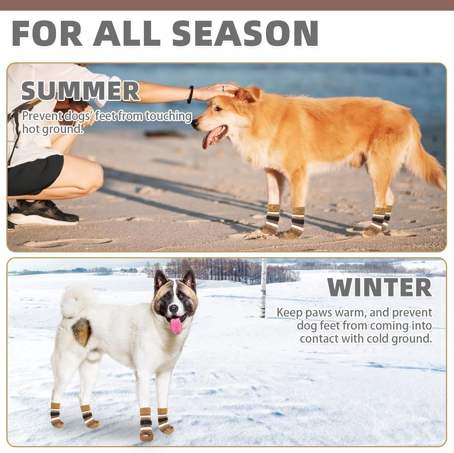 KOOLTAIL Anti Slip Dog Socks for Hot Pavement, 3 Pairs Dog Boots & Paw Protectors to Prevent Licking Paws with Grippers, Double Sides Booties Shoes for Hardwood Floors Small Medium Large Senior Dogs