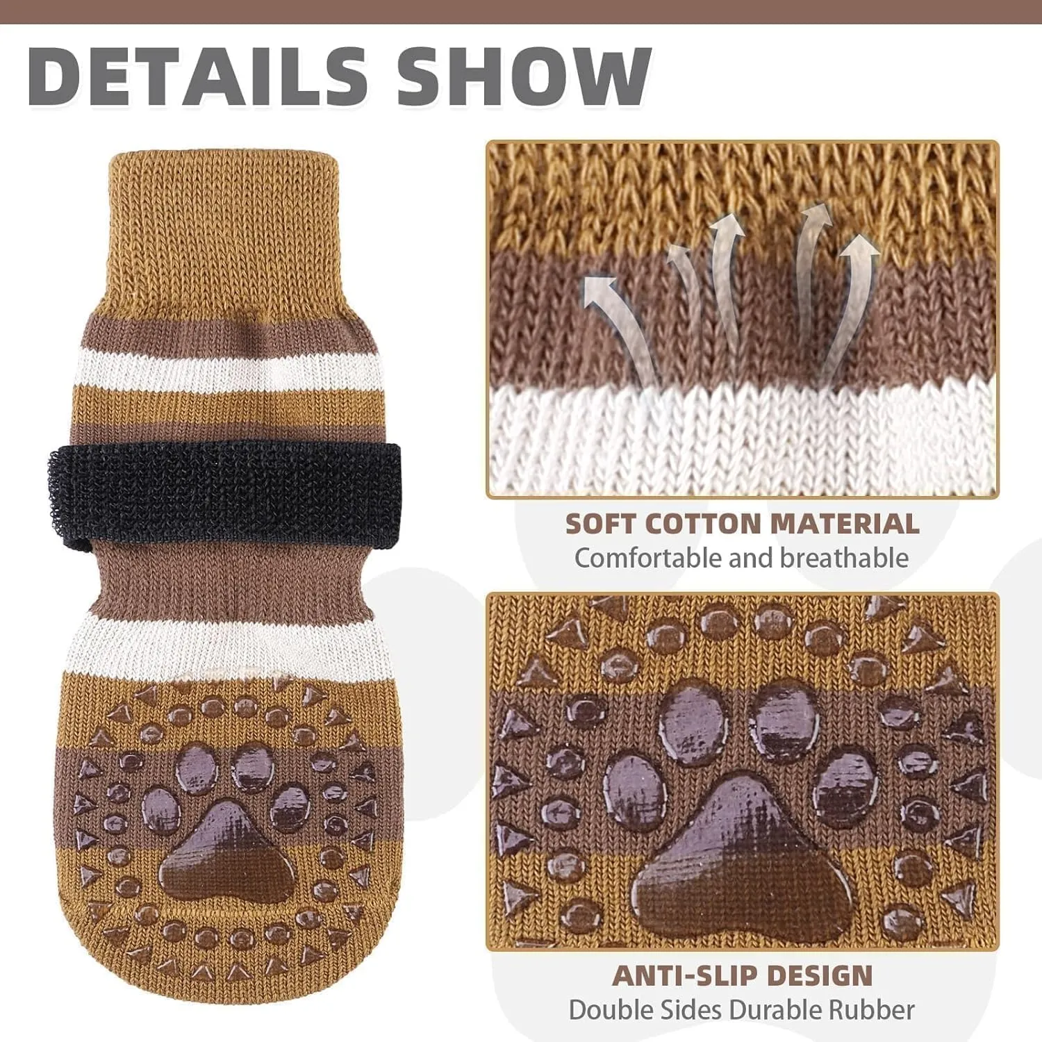 KOOLTAIL Anti Slip Dog Socks for Hot Pavement, 3 Pairs Dog Boots & Paw Protectors to Prevent Licking Paws with Grippers, Double Sides Booties Shoes for Hardwood Floors Small Medium Large Senior Dogs