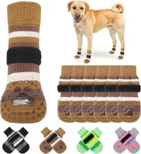 KOOLTAIL Anti Slip Dog Socks for Hot Pavement, 3 Pairs Dog Boots & Paw Protectors to Prevent Licking Paws with Grippers, Double Sides Booties Shoes for Hardwood Floors Small Medium Large Senior Dogs