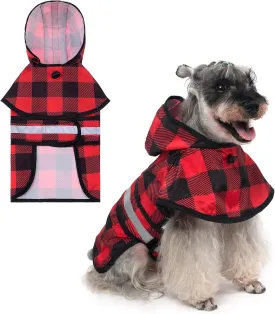 KOOLTAIL Dog Raincoat Hooded Slicker Poncho with Leash Hole, Christmas Red Plaid Raincoat for Small Medium Dogs, Waterproof Dog Rain Jacket with Reflective Strip, Adjustable Breathable Puppy Rainwear