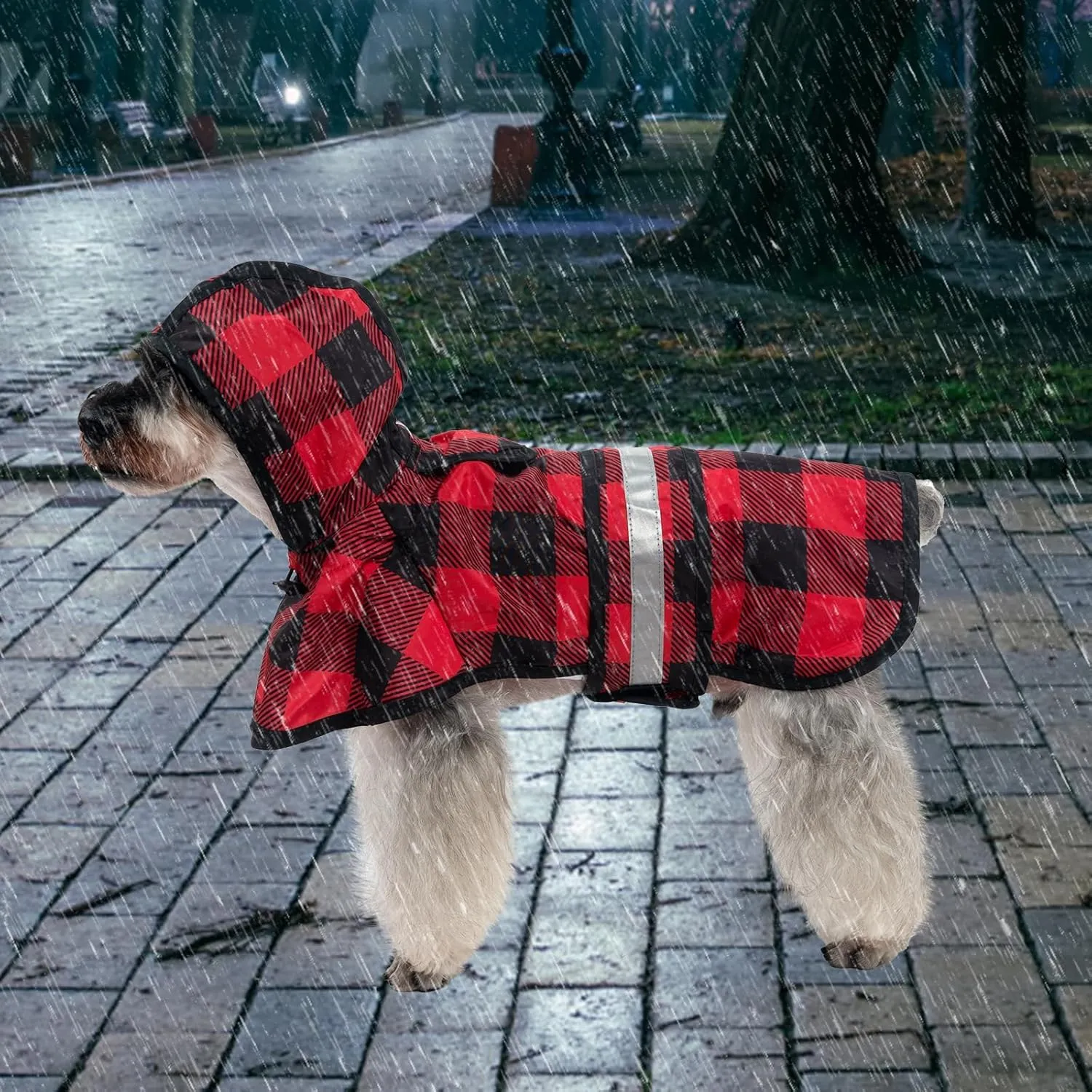 KOOLTAIL Dog Raincoat Hooded Slicker Poncho with Leash Hole, Christmas Red Plaid Raincoat for Small Medium Dogs, Waterproof Dog Rain Jacket with Reflective Strip, Adjustable Breathable Puppy Rainwear