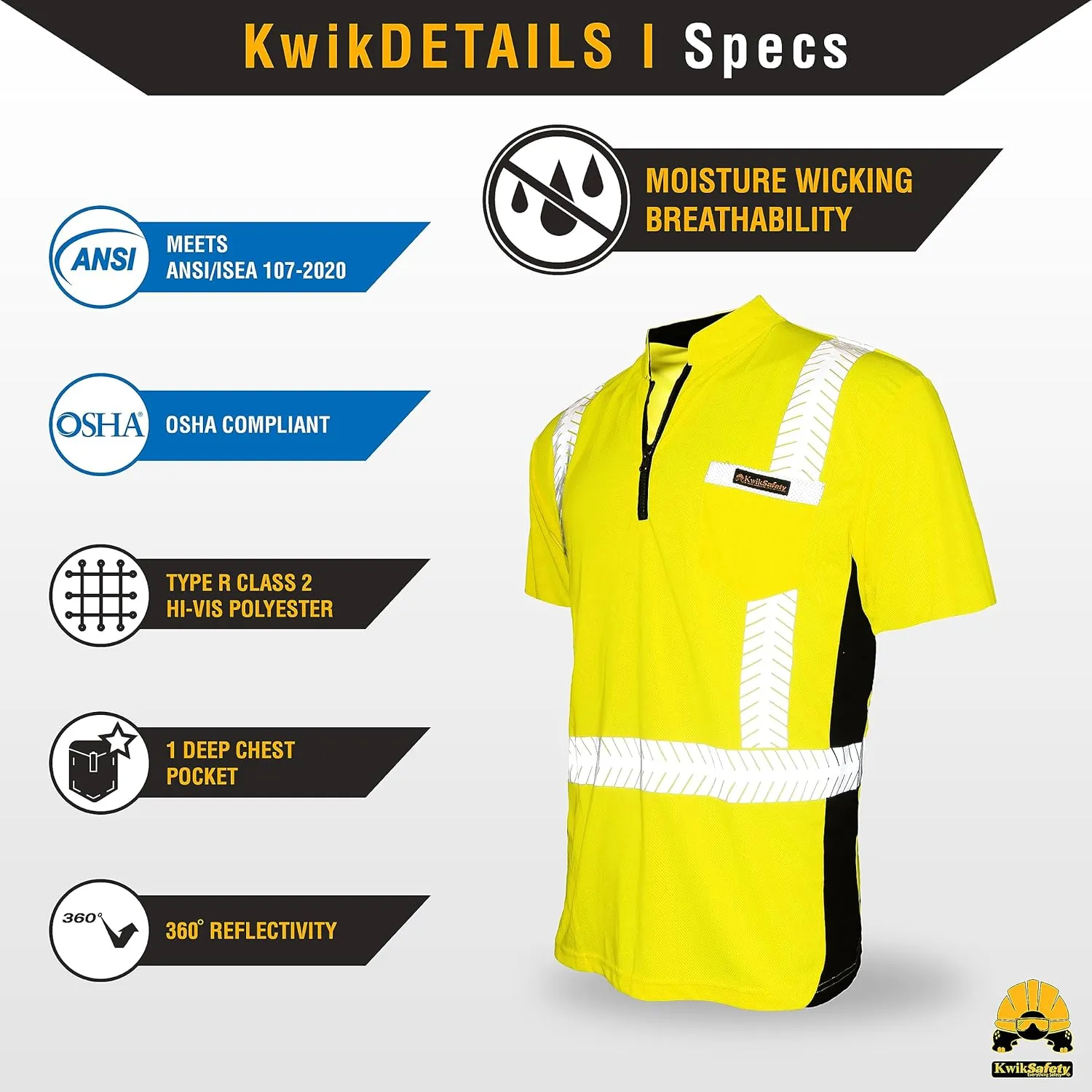 KwikSafety - Charlotte, NC - Premium Short Sleeve Safety Shirts [Crew Neck, Button & Zip Collar] Class 2 ANSI Tested OSHA