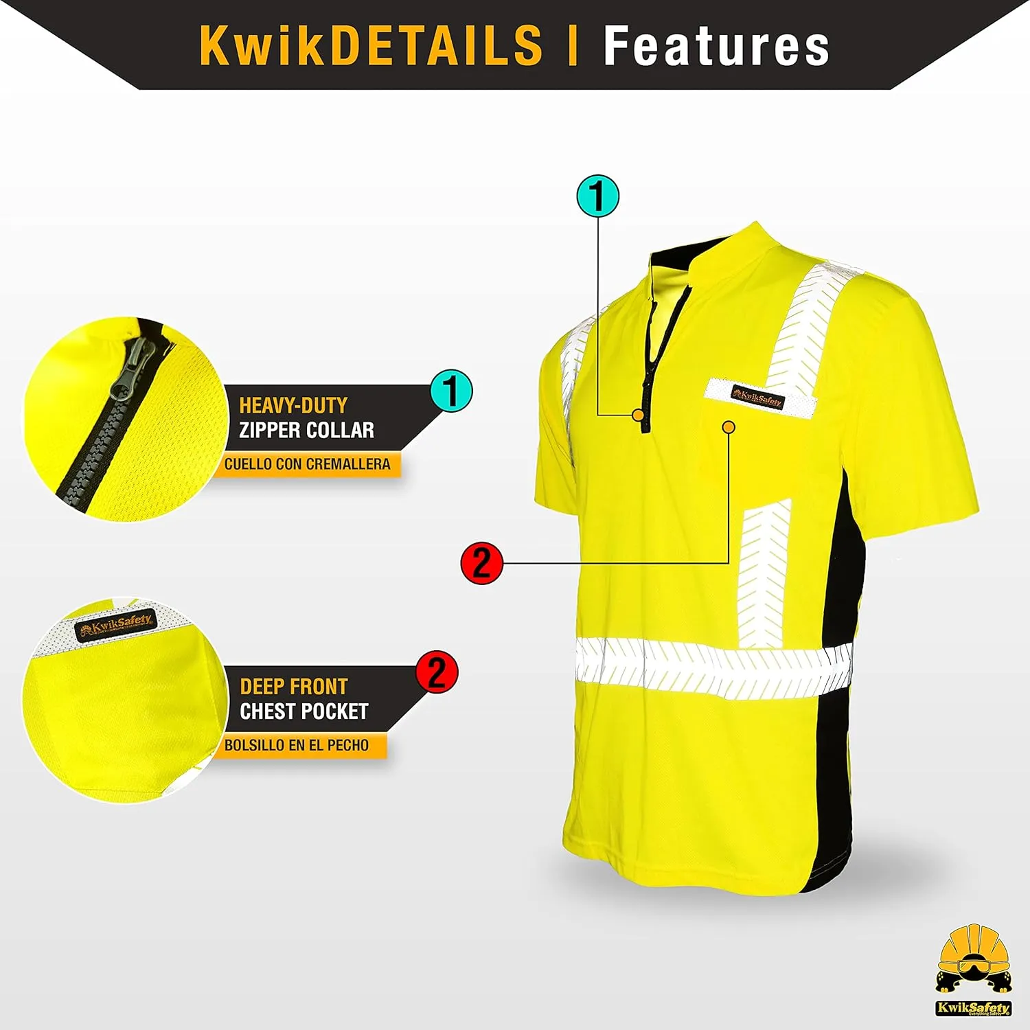KwikSafety - Charlotte, NC - Premium Short Sleeve Safety Shirts [Crew Neck, Button & Zip Collar] Class 2 ANSI Tested OSHA