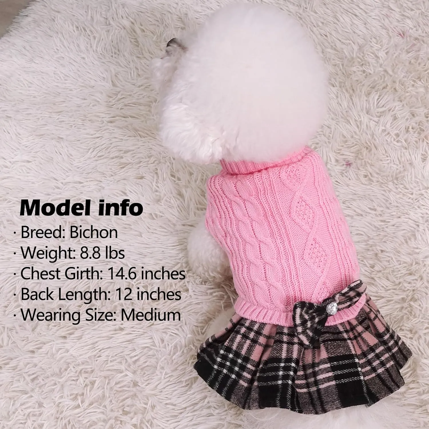 KYEESE Dog Sweater for Small Dogs - Soft Stretchy Pullover with Bowtie & Turtleneck