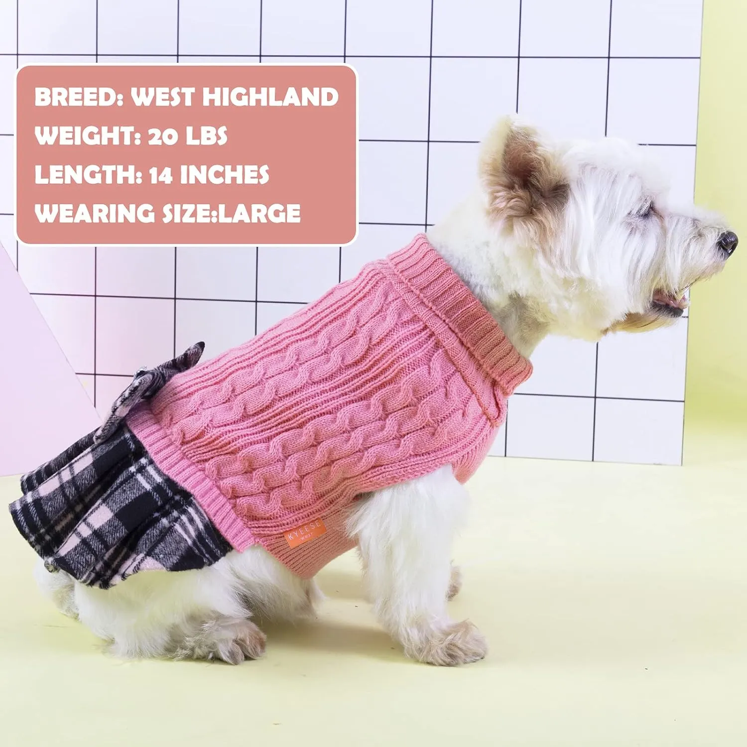 KYEESE Dog Sweater for Small Dogs - Soft Stretchy Pullover with Bowtie & Turtleneck