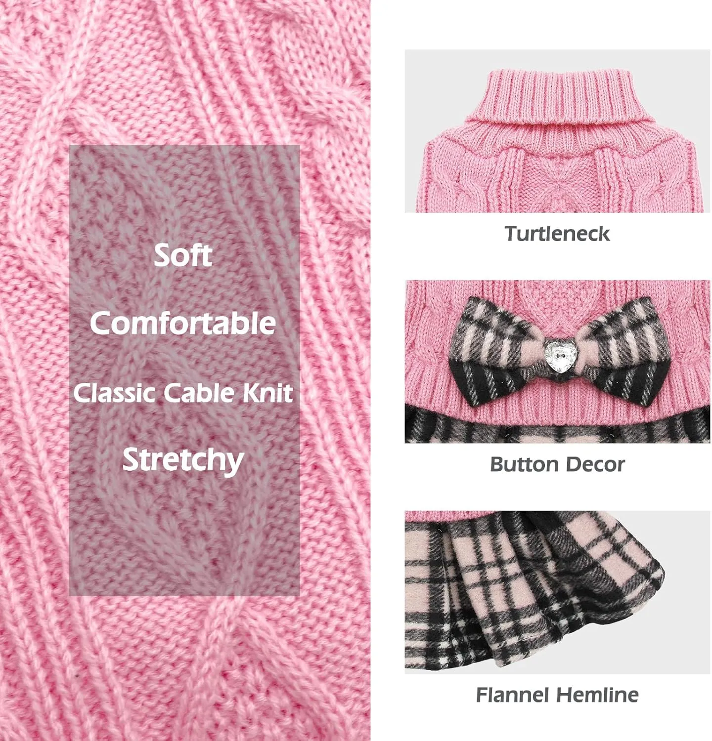 KYEESE Dog Sweater for Small Dogs - Soft Stretchy Pullover with Bowtie & Turtleneck