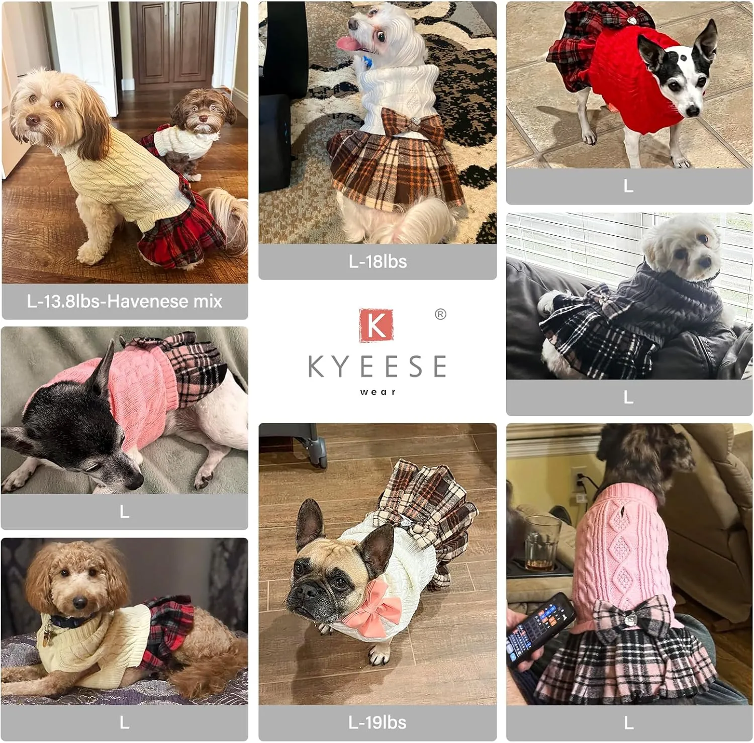 KYEESE Dog Sweater for Small Dogs - Soft Stretchy Pullover with Bowtie & Turtleneck