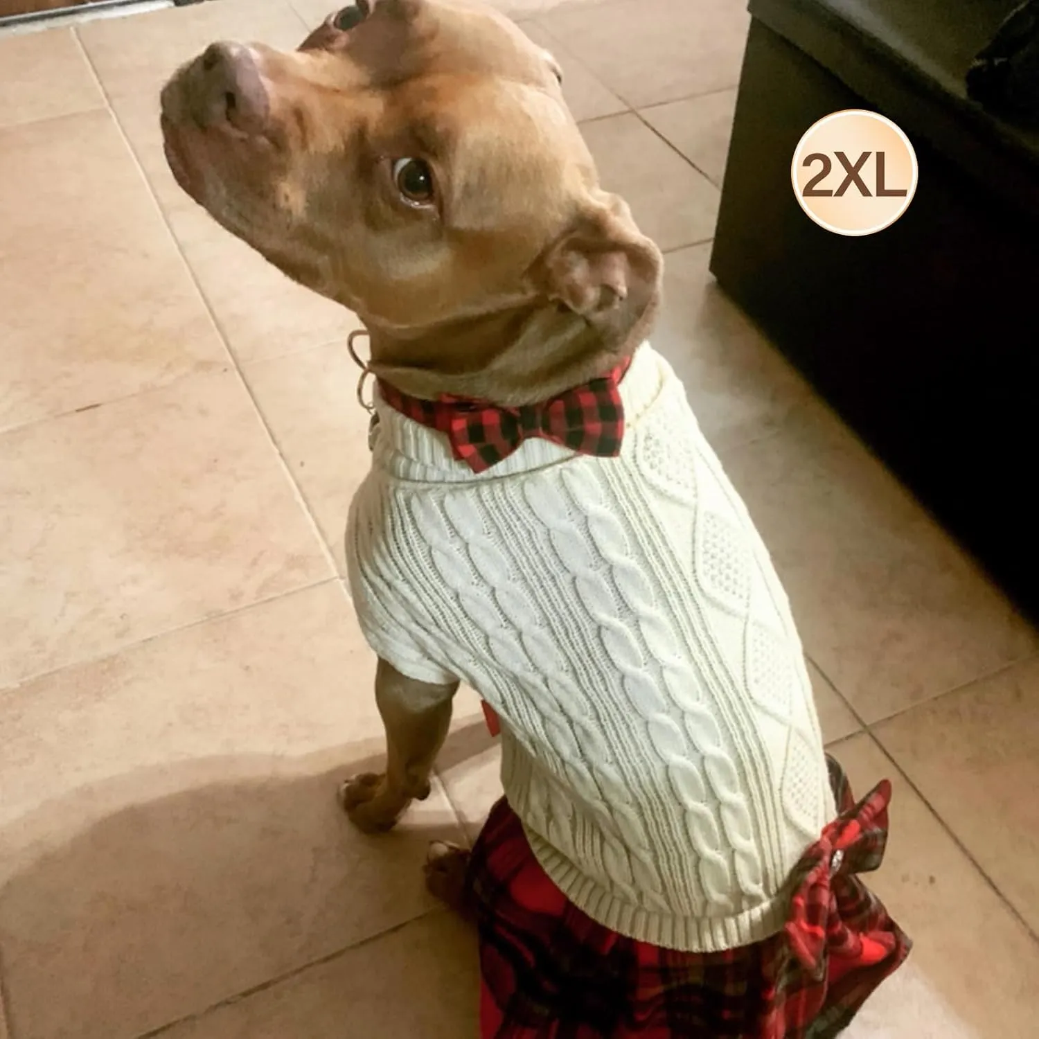 KYEESE Dog Sweaters Turtleneck Dog Sweater for Medium Large Dog Knitwear Sweater with Bowtie Warm Dogs Sweater Dress Pet Clothes Dogs Coats Pet Sweater Beige