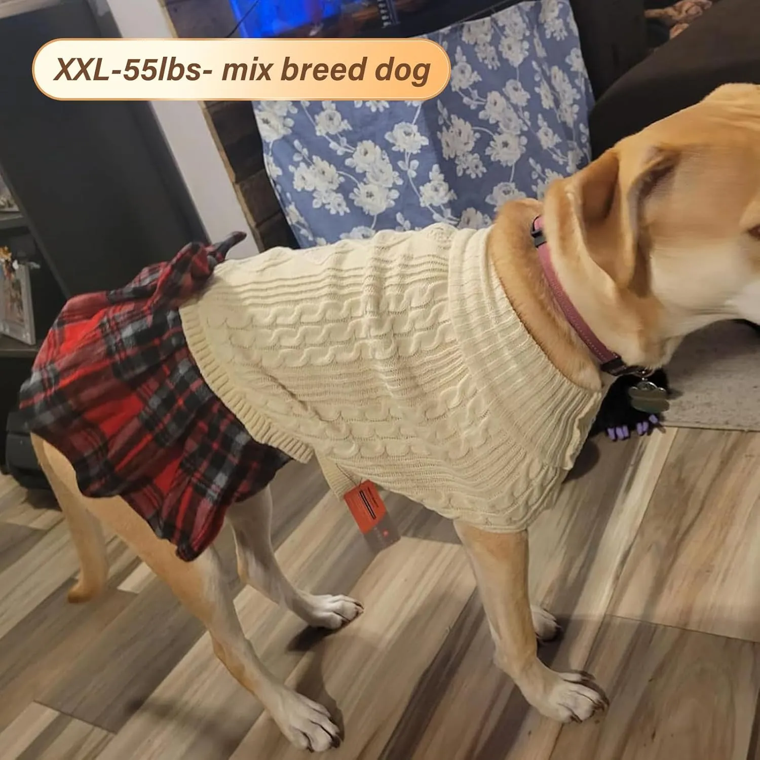 KYEESE Dog Sweaters Turtleneck Dog Sweater for Medium Large Dog Knitwear Sweater with Bowtie Warm Dogs Sweater Dress Pet Clothes Dogs Coats Pet Sweater Beige