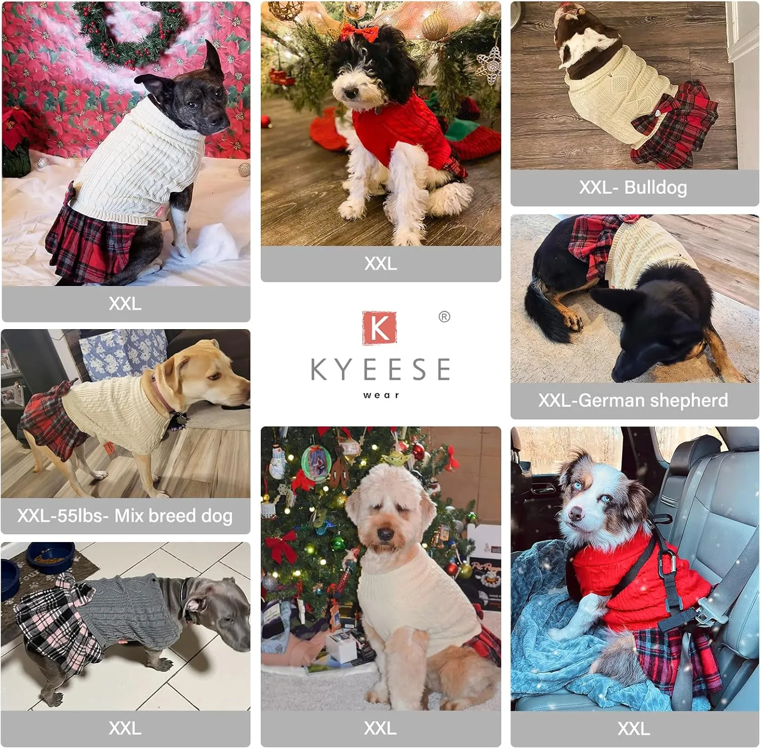 KYEESE Dog Sweaters Turtleneck Dog Sweater for Medium Large Dog Knitwear Sweater with Bowtie Warm Dogs Sweater Dress Pet Clothes Dogs Coats Pet Sweater Beige
