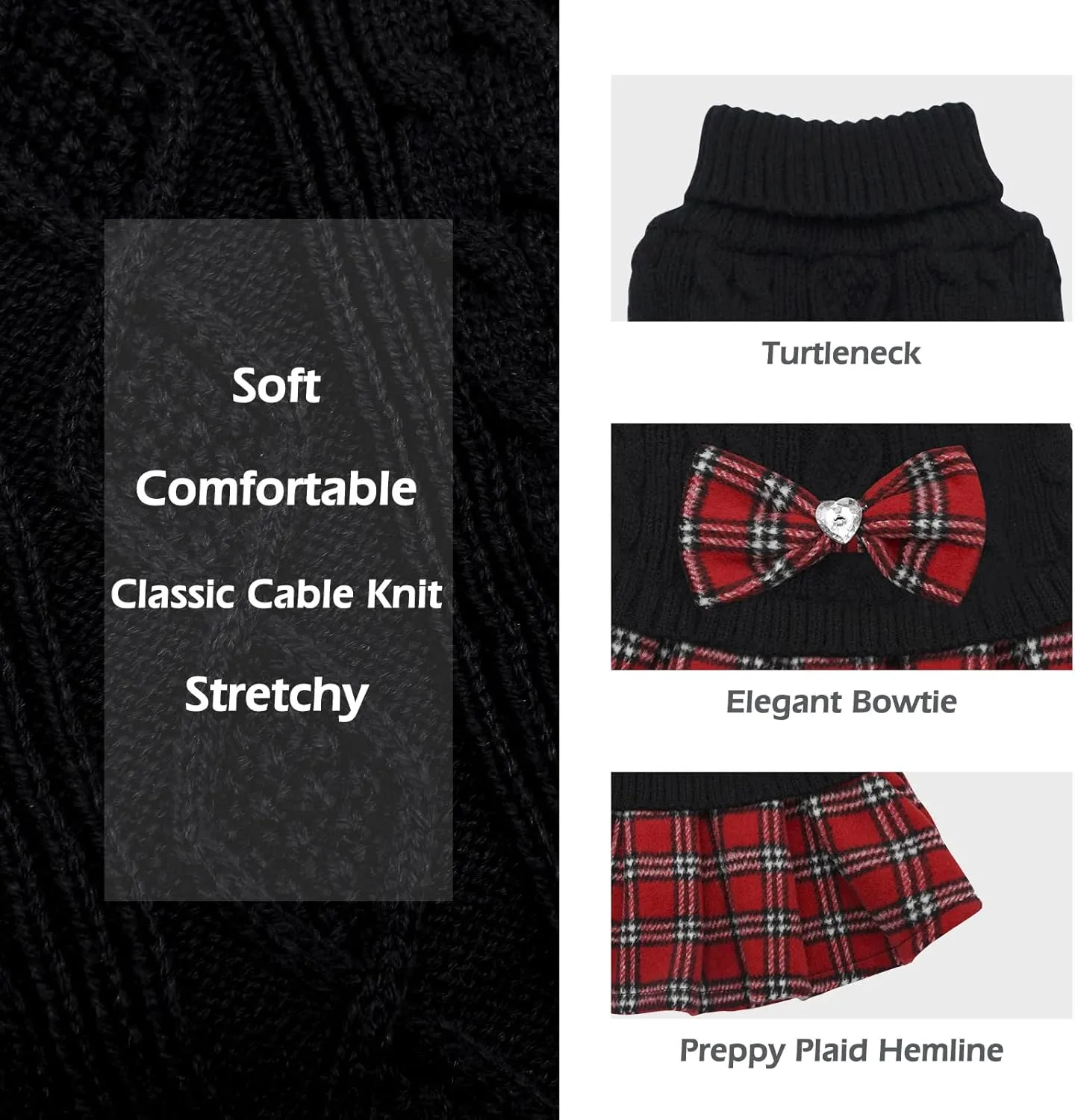 KYEESE Dog Turtleneck Sweater - Medium/Large Size with Bowtie, Knitwear Dog Coat for Warmth