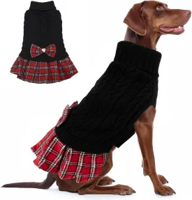KYEESE Dog Turtleneck Sweater - Medium/Large Size with Bowtie, Knitwear Dog Coat for Warmth