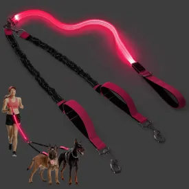 LED Double Dog Leash, 360 Swivel Dual Dog Walking Leash, Comfortable Shock Absorbing Lead for Dog, Reflective Removable Bungee for Two Dogs