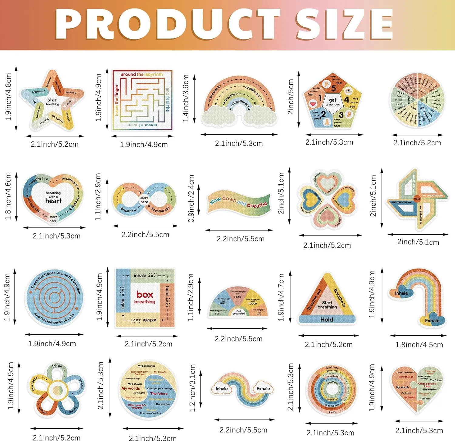 Libima 180 Pcs Anxiety Sensory Stickers Reusable Anxiety Textured Stickers Mindfulness Decals Fidget Calming Breathing Labels Sensory Relief Items(Retro Colors)