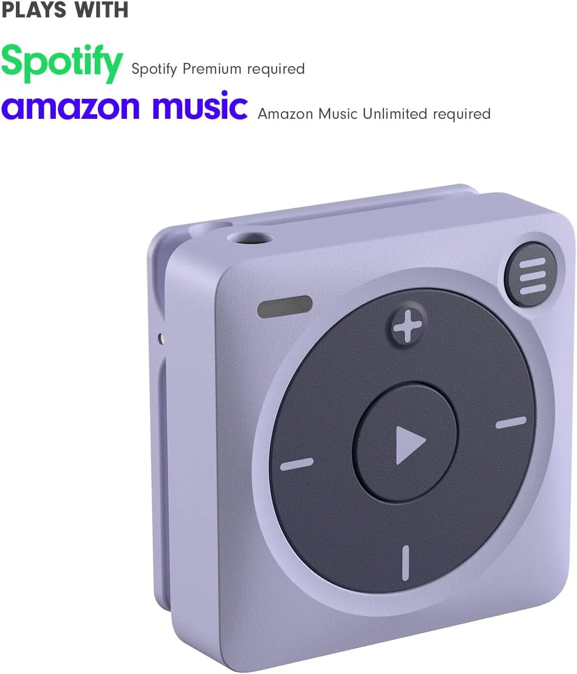 Mighty 3 Spotify & Amazon Music Player - Compatible with Bluetooth & Wired Headphones - 1,000  Song Storage - Screen Free Music Player - No Phone Needed - (Lavender)