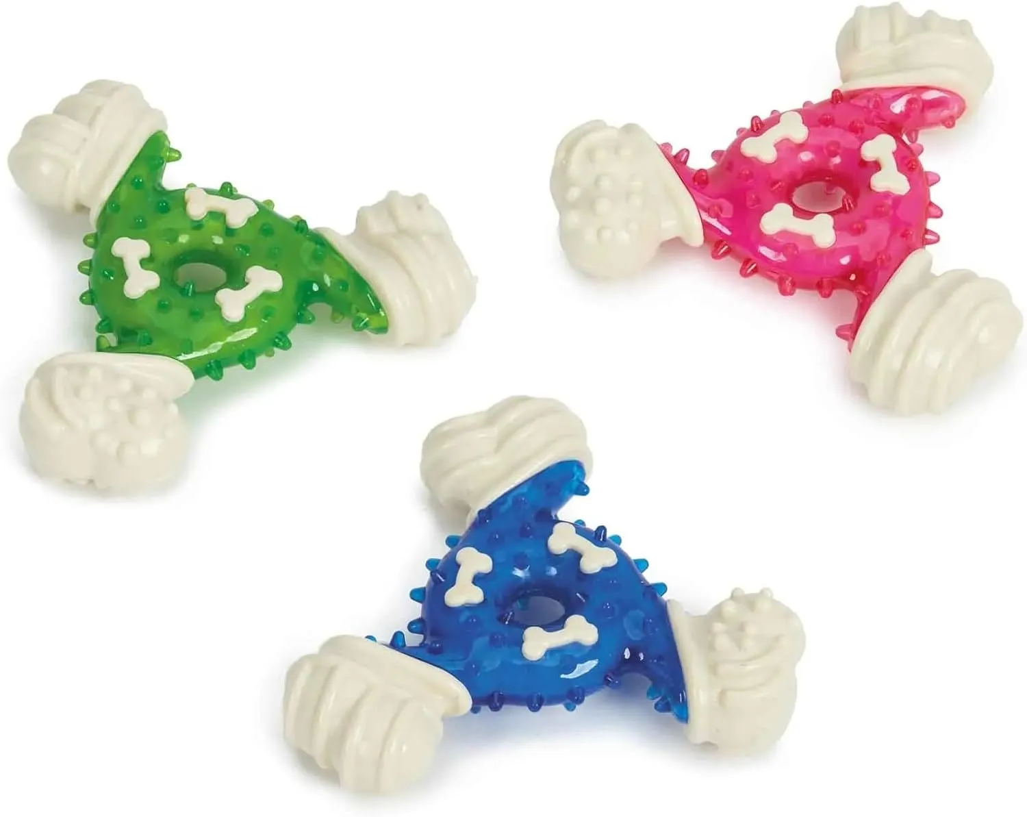 MPP 4.5 Inch Mighty Triangle Dog Toy Tough Chew Durable Rubber Unique Texture Bounce (Full Set - All 3 Colors)