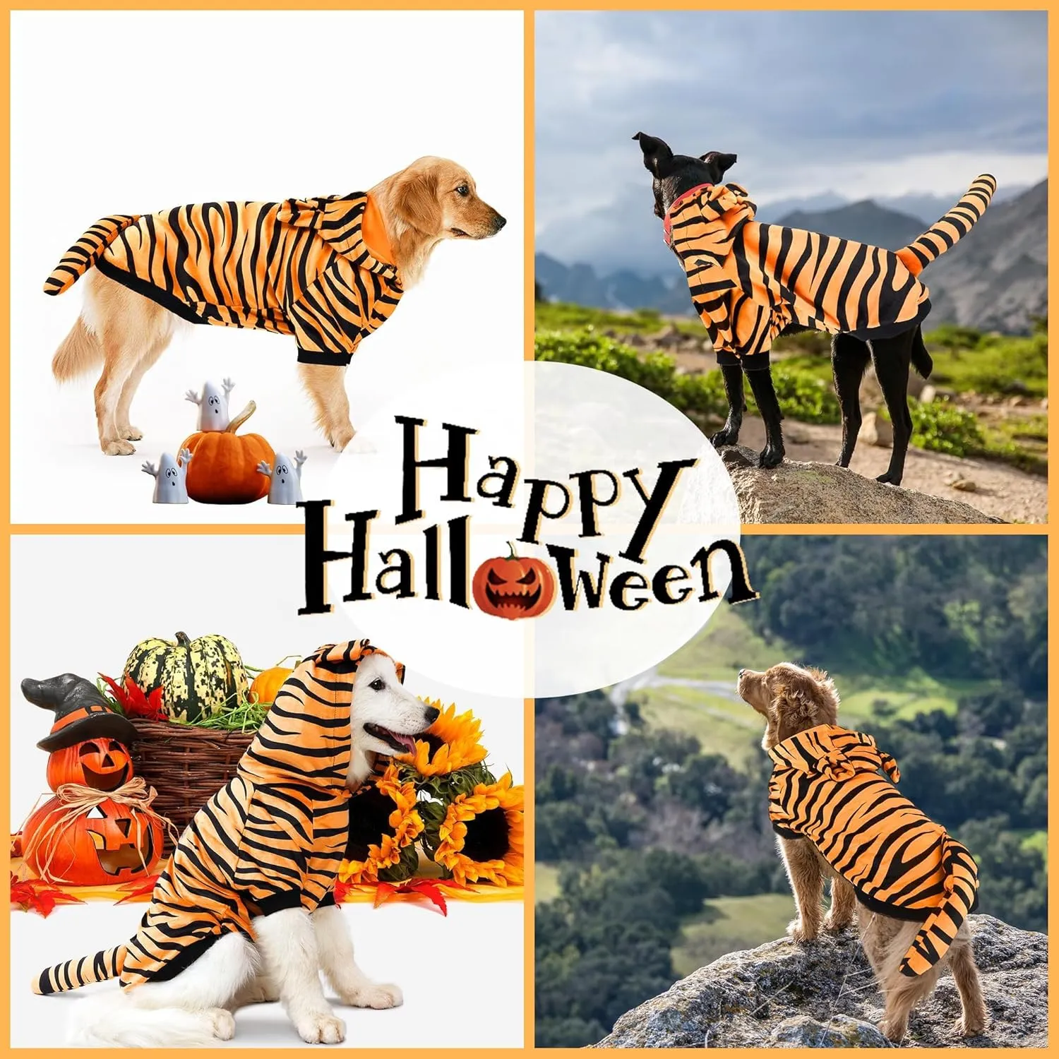 NACOCO Halloween Dog Tiger Costume-Pet Cosplay Clothes Cat Coat Hoodie Outfits Warm Winter Apparel for Dog Small and Medium Cat(S)