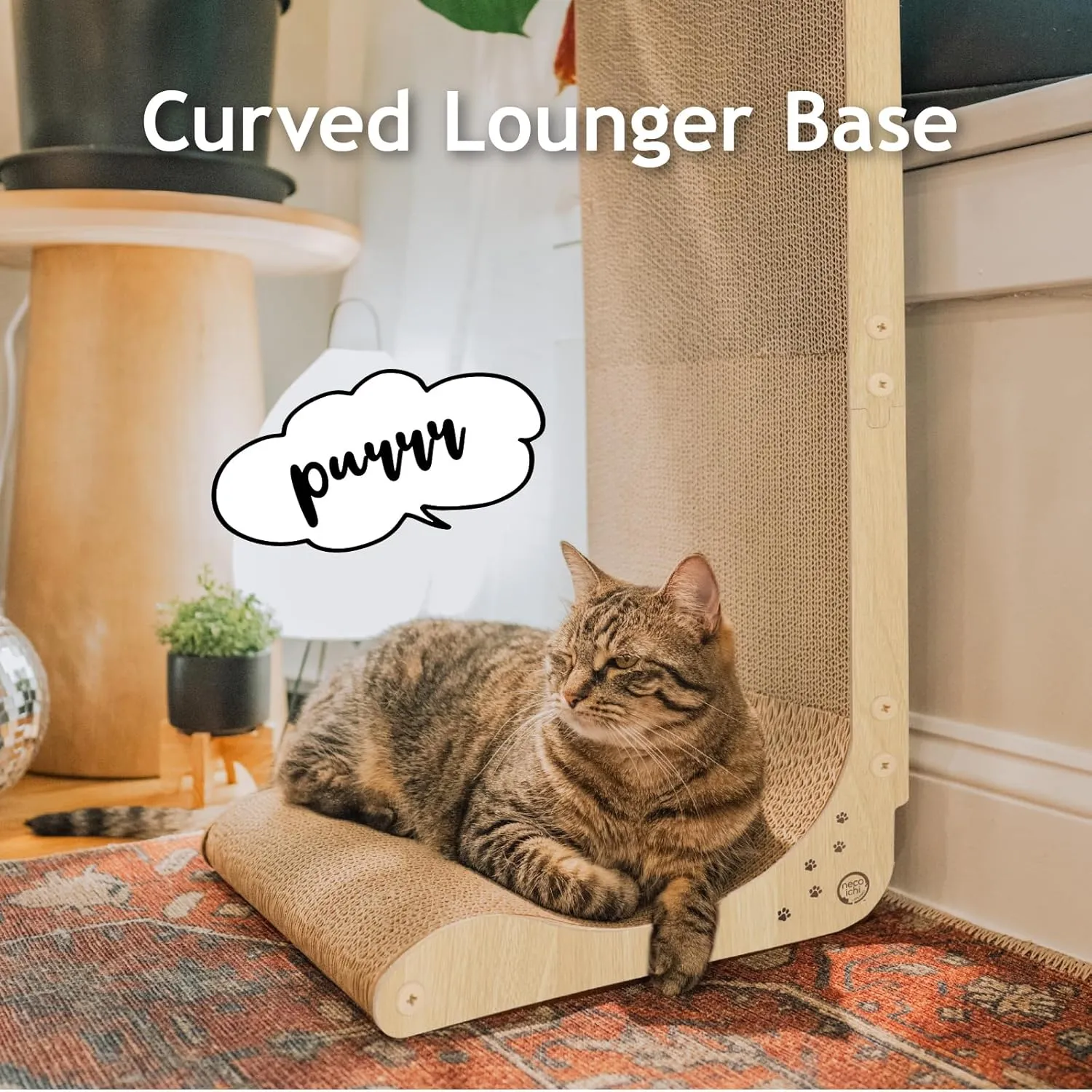Necoichi Cardboard Cat Scratcher Wall for Indoor Cats - Cat Scratching Board, Cat Scratch Pad Lounger with Reversible Usability and Extra Comfort for Lounge, Curved (Oak, Large)