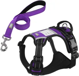 No Pull Dog Harness and Dog Leash Set,Reflective No-Choke Adjustable Soft Padded Vest Oxford Vest and Easy Control Handle,for Medium Dogs