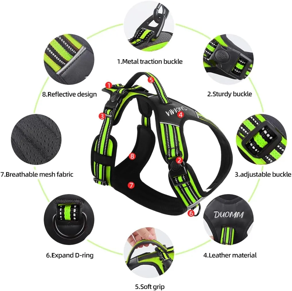 No Pull Dog Harness with Handle - Adjustable Reflective Tactical Vest for Medium & Large Dogs - Comfort Fit Padded Vest for Walking, Hiking, Training - Night Safety (Green, X-Large)