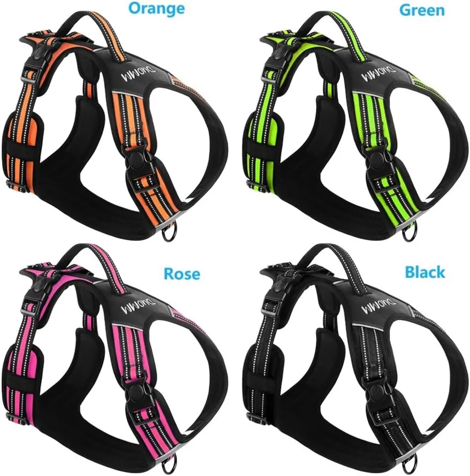 No Pull Dog Harness with Handle - Adjustable Reflective Tactical Vest for Medium & Large Dogs - Comfort Fit Padded Vest for Walking, Hiking, Training - Night Safety (Green, X-Large)