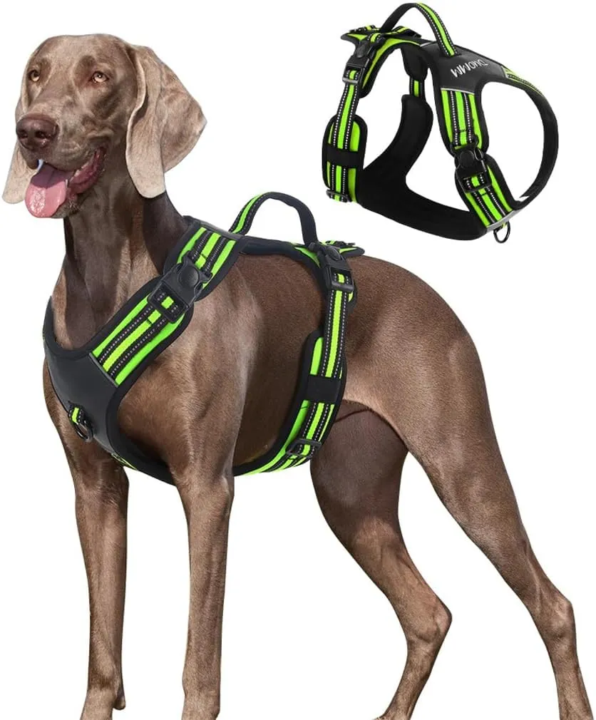 No Pull Dog Harness with Handle - Adjustable Reflective Tactical Vest for Medium & Large Dogs - Comfort Fit Padded Vest for Walking, Hiking, Training - Night Safety (Green, X-Large)