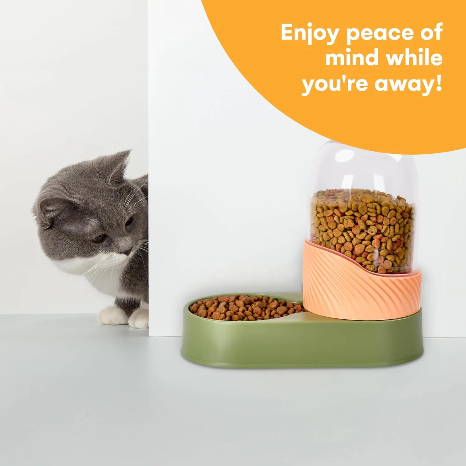 Noa Store Cat Water and Food Dispenser Set, 6.2" Wx12.9 Lx8.6 H Each - Automatic Dog Feeder and Waterer - Self-Feeding Gravity Bowls for Indoor Pets - Convenient Hydration Solution - 2 Pack, Green