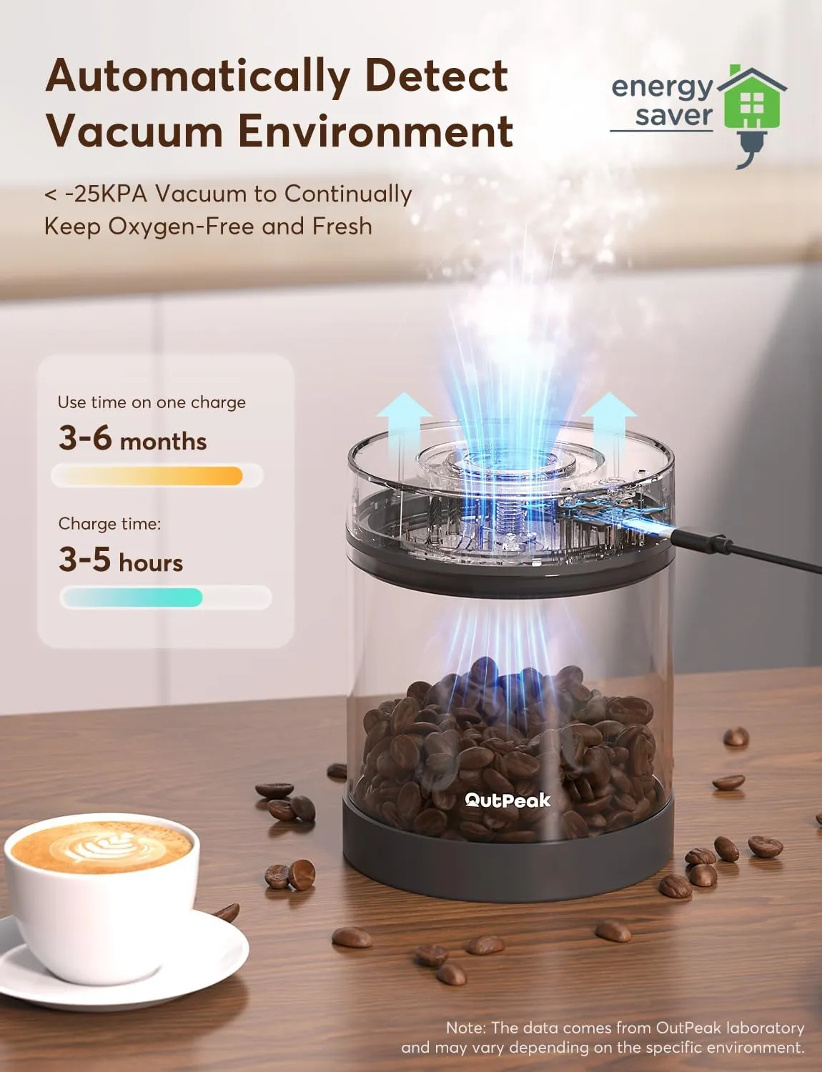 OUTPEAK Neo 2025 Auto Vacuum Coffee Canister, 0.5L for 4.6oz Coffee Beans, One-Button Operation, Small Airtight Coffee Canister with Scoop, Coffee Storage Container Stainless Steel (Champion's Choice)