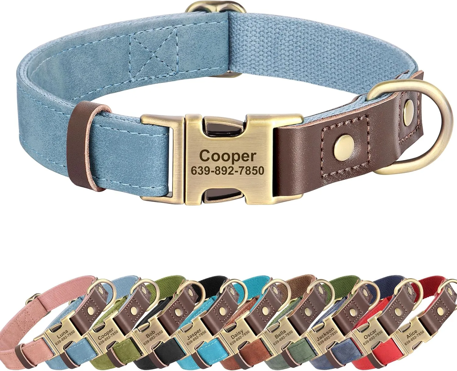 Personalized Dog Collars, Custom Soft PU Leather Dog Collar with Pet Name and Phone Number for Small Dogs, Adjustable and Durable Pet Collars with Quick Release Metal Buckle,S(10-15")
