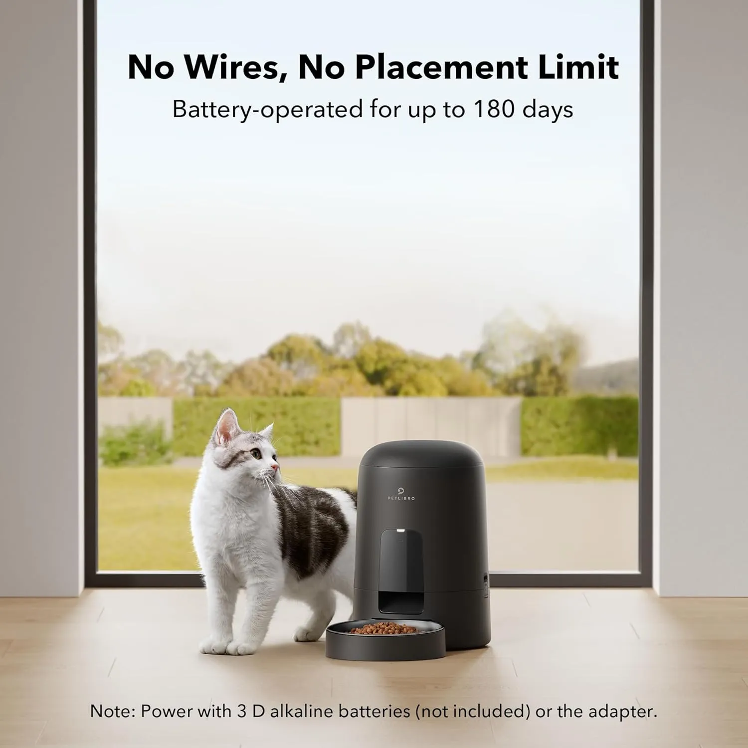 PETLIBRO Automatic Cat Feeder, Cat Food Dispenser Battery-Operated with 180-Day Battery Life, AIR Timed Pet Feeder for Cats & Dogs, 2L Auto Cats Feeder, Black