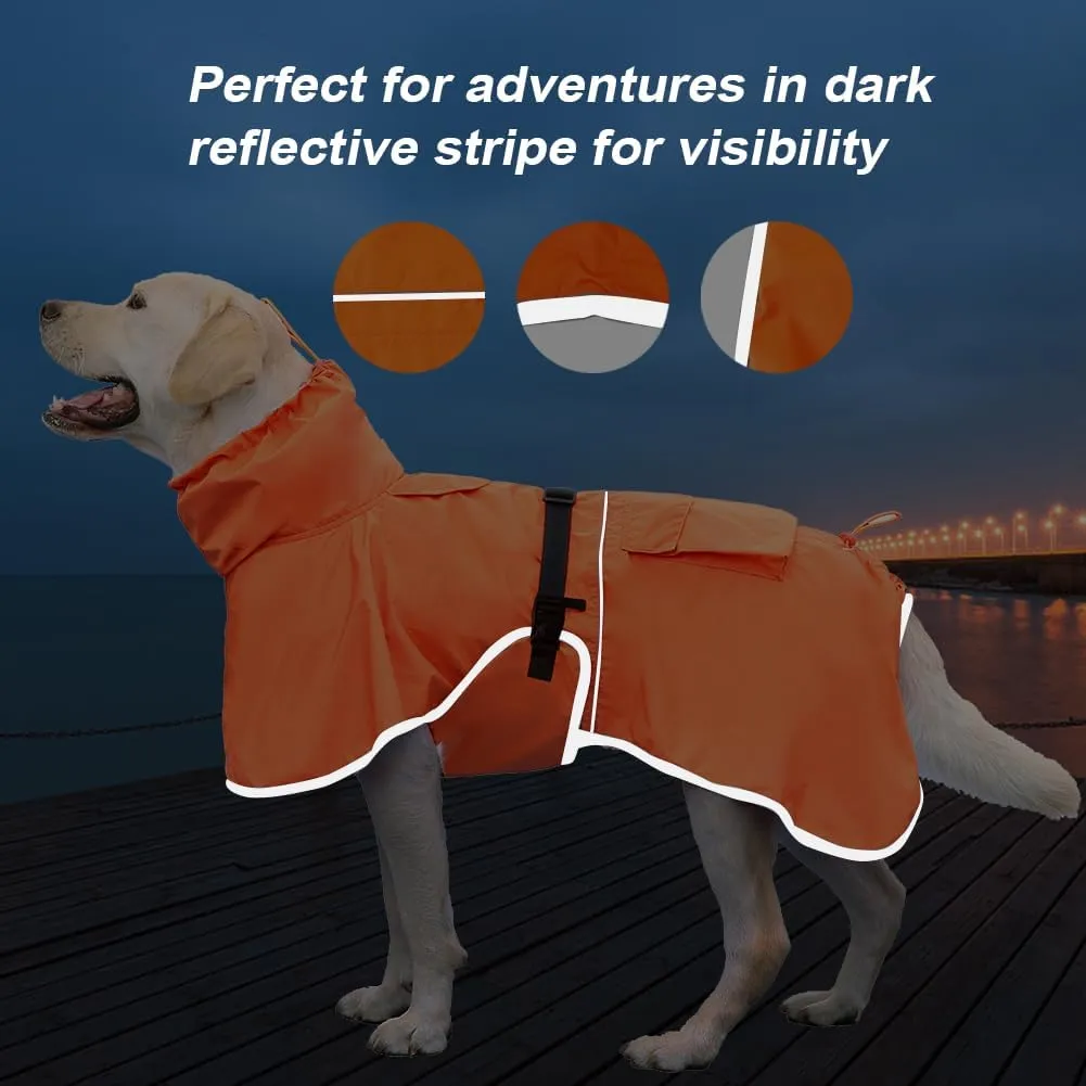 Reflective Dog Raincoat Waterproof Adjustable Dog Hooded Poncho Raincoat for Medium Large Dogs, Lightweight Pet Rain Jacket(Orange, 7XL)
