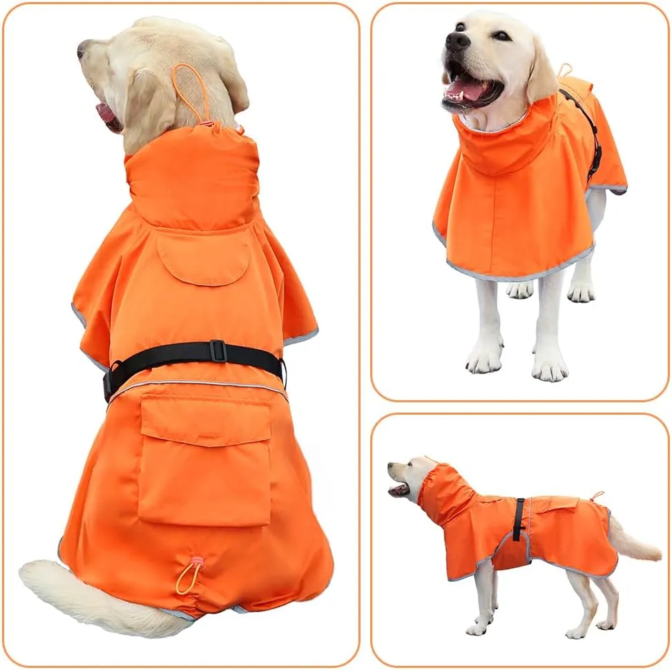 Reflective Dog Raincoat Waterproof Adjustable Dog Hooded Poncho Raincoat for Medium Large Dogs, Lightweight Pet Rain Jacket(Orange, 7XL)