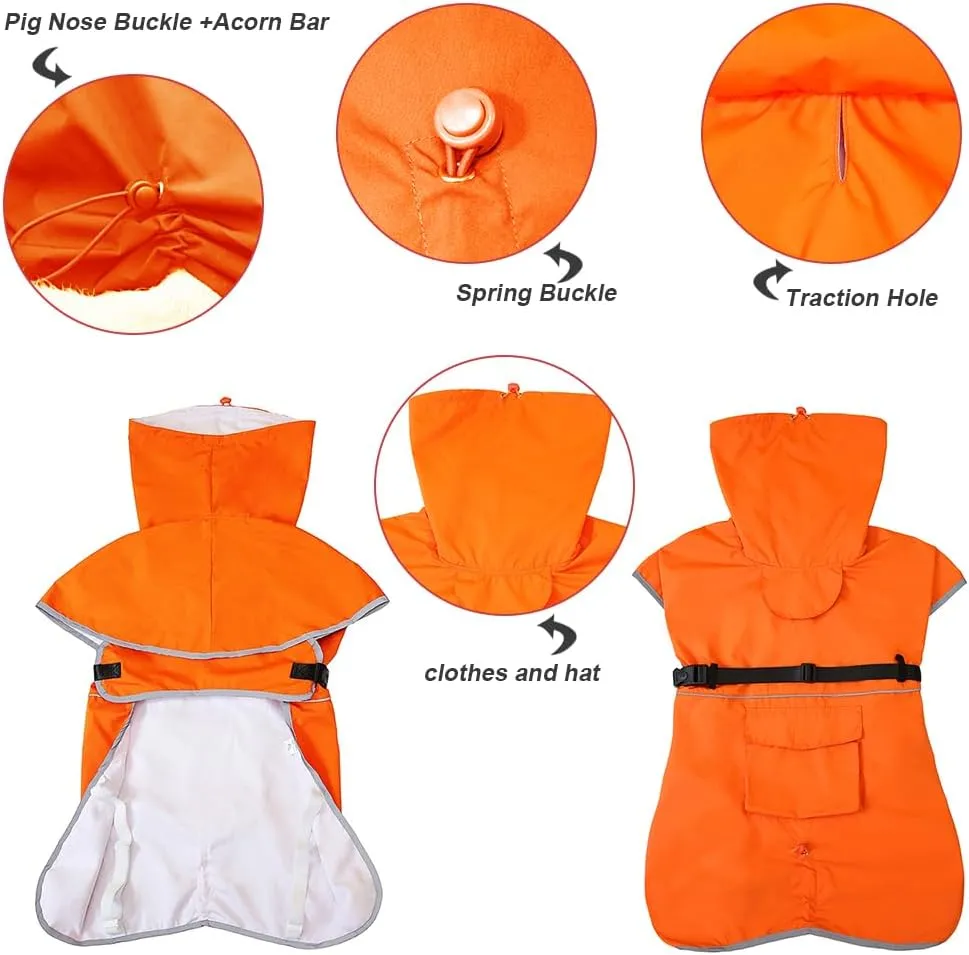 Reflective Dog Raincoat Waterproof Adjustable Dog Hooded Poncho Raincoat for Medium Large Dogs, Lightweight Pet Rain Jacket(Orange, 7XL)