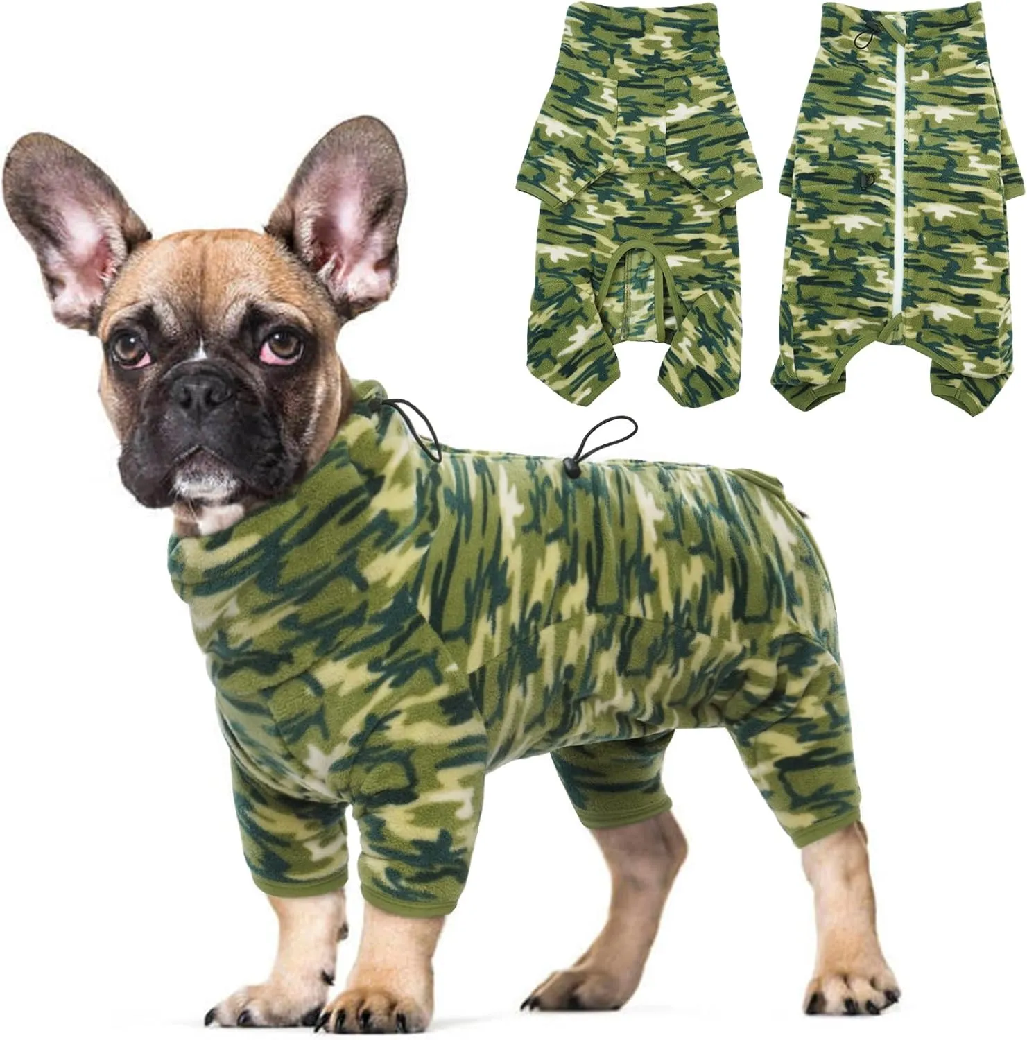 ROZKITCH Dog Winter Coat Soft Fleece Pullover Pajamas, Pet Windproof Warm Cold Weather Jacket Vest with Luminous Zipper, Jumpsuit Apparel Outfit Clothes for Small Medium Large Dog Camo 2XS