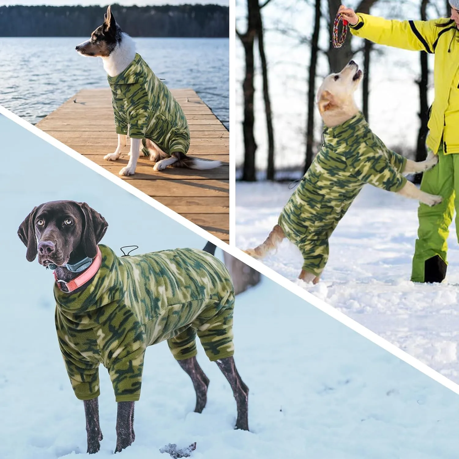 ROZKITCH Dog Winter Coat Soft Fleece Pullover Pajamas, Pet Windproof Warm Cold Weather Jacket Vest with Luminous Zipper, Jumpsuit Apparel Outfit Clothes for Small Medium Large Dog Camo 2XS