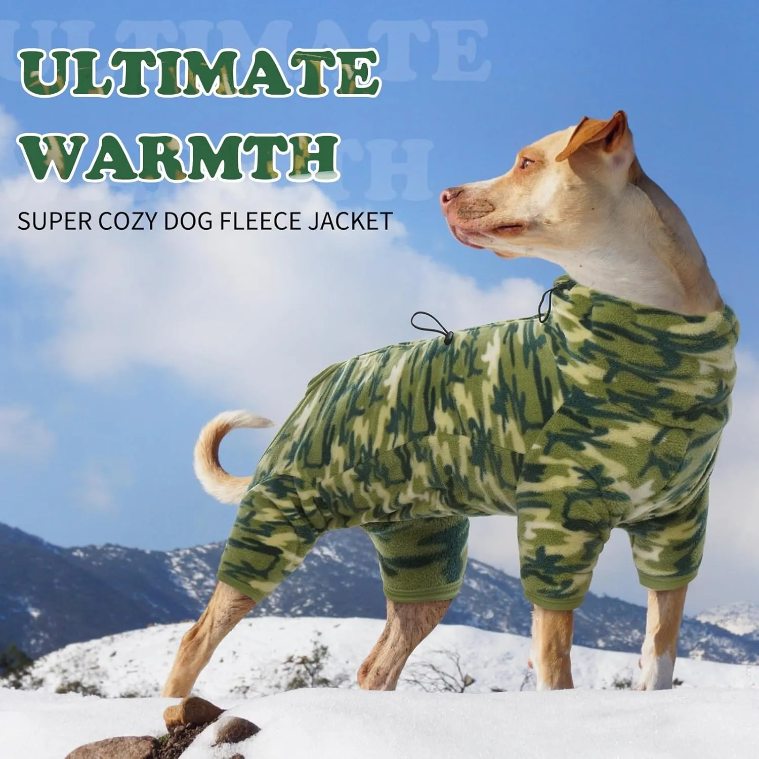 ROZKITCH Dog Winter Coat Soft Fleece Pullover Pajamas, Pet Windproof Warm Cold Weather Jacket Vest with Luminous Zipper, Jumpsuit Apparel Outfit Clothes for Small Medium Large Dog Camo 2XS