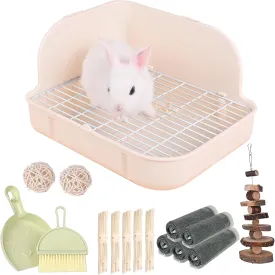 RUBYHOME Rabbit Litter Box Toilet, Plastic Square Cage Box Potty Trainer Corner Litter Bedding Box Pet Pan for Small Animals, Rabbits, Guinea Pigs, Chinchilla, Ferret, Galesaur, 11.4 Inches (White)