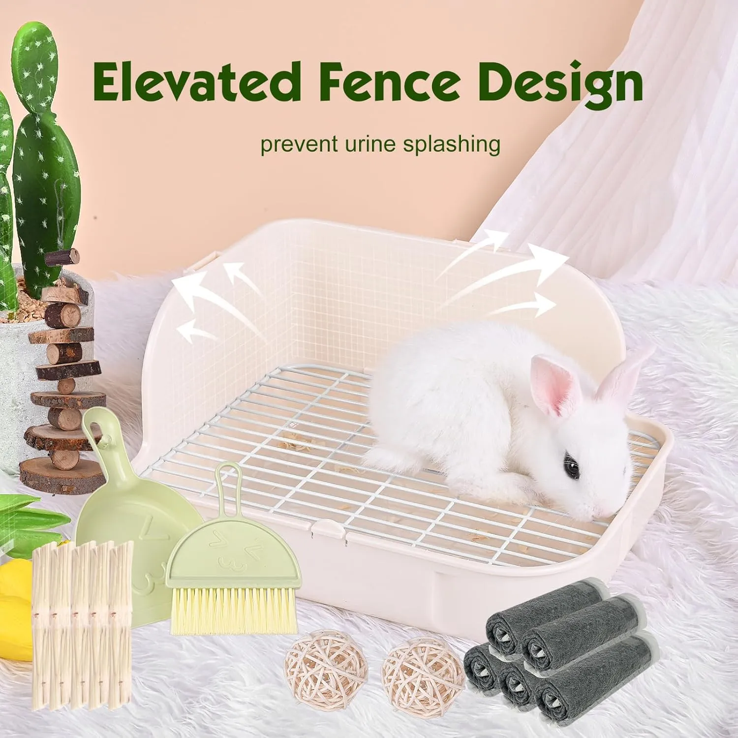 RUBYHOME Rabbit Litter Box Toilet, Plastic Square Cage Box Potty Trainer Corner Litter Bedding Box Pet Pan for Small Animals, Rabbits, Guinea Pigs, Chinchilla, Ferret, Galesaur, 11.4 Inches (White)