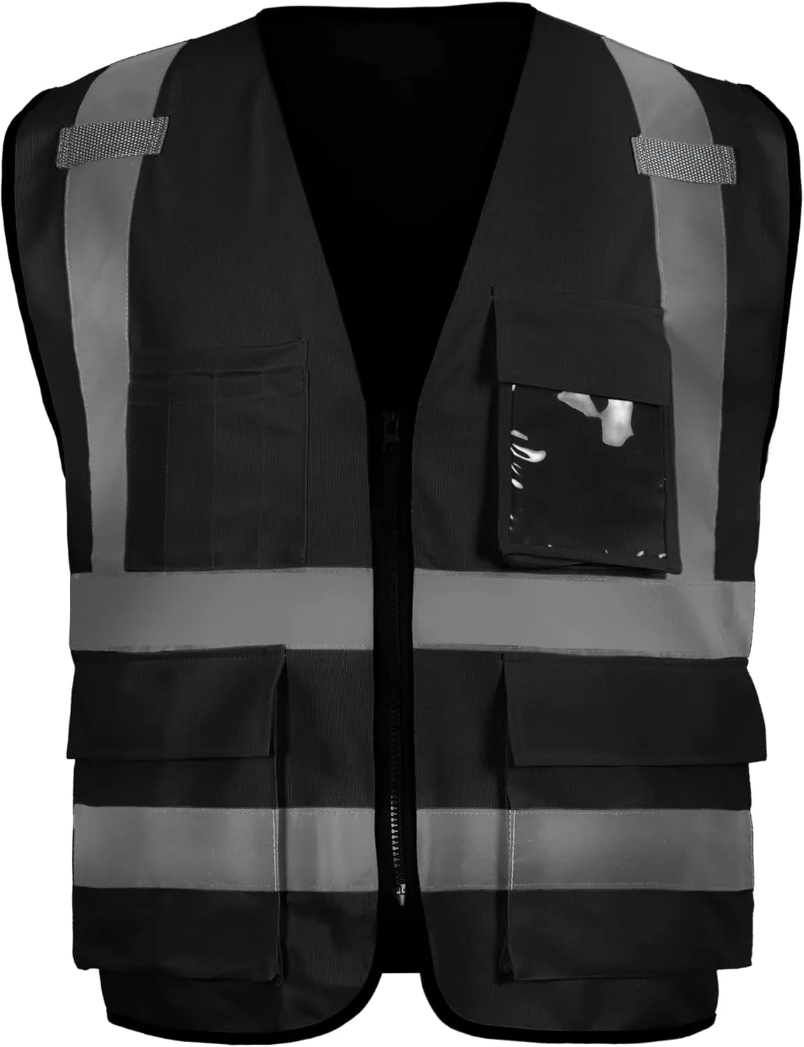 sesafety Reflective Safety Vest with Pockets and Zipper, High Visibility Construction Vest, Hi Vis Vest, Black, 2XL