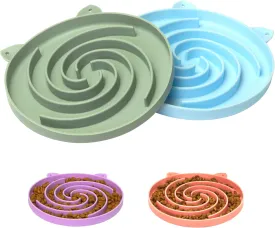 Slow Feeder Cat Bowl, Easy to Clean Silicone Bowl, Ideal for Dry and Wet Food (Green and Blue)