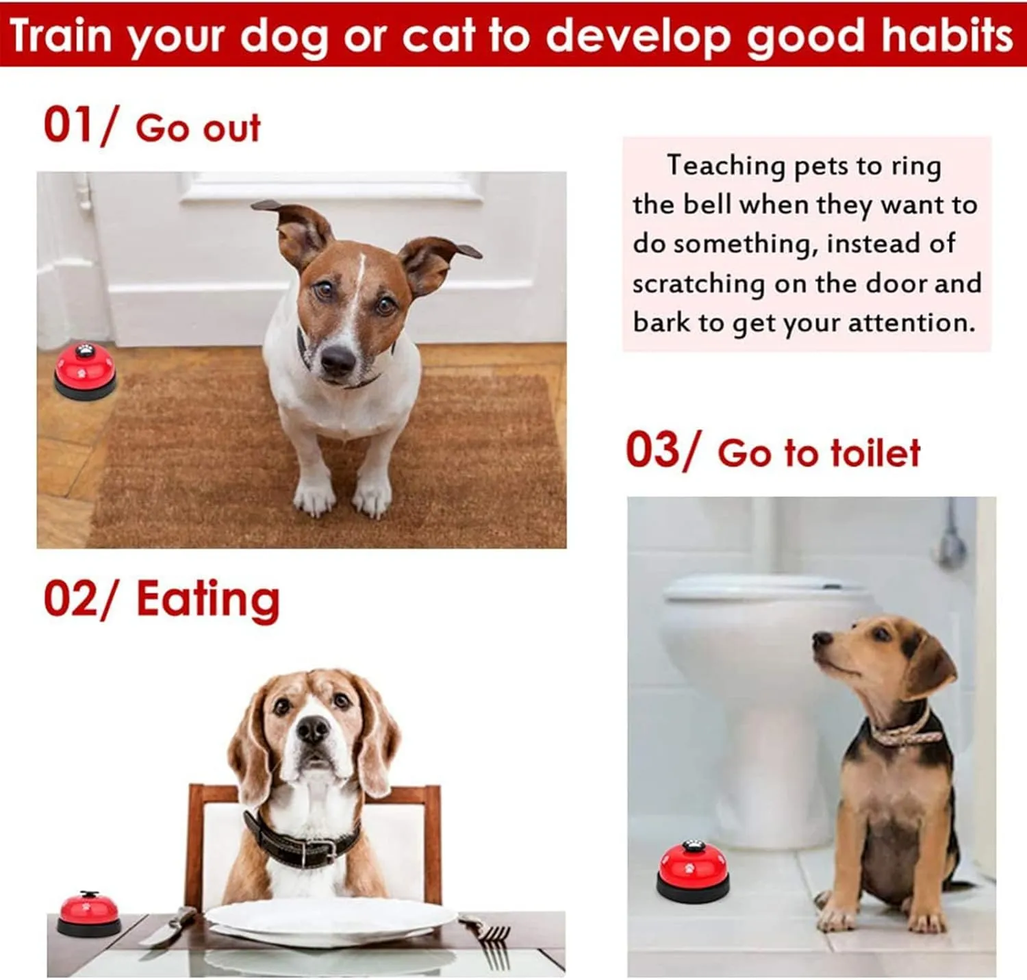SlowTon Dog Doorbells, 2 Pack Metal Bell Dog Training with Non Skid Rubber Bottoms Dog Door Bell for Potty Training Clear Ring Pet Tool Communication Device for Small Dogs Cats (White White)